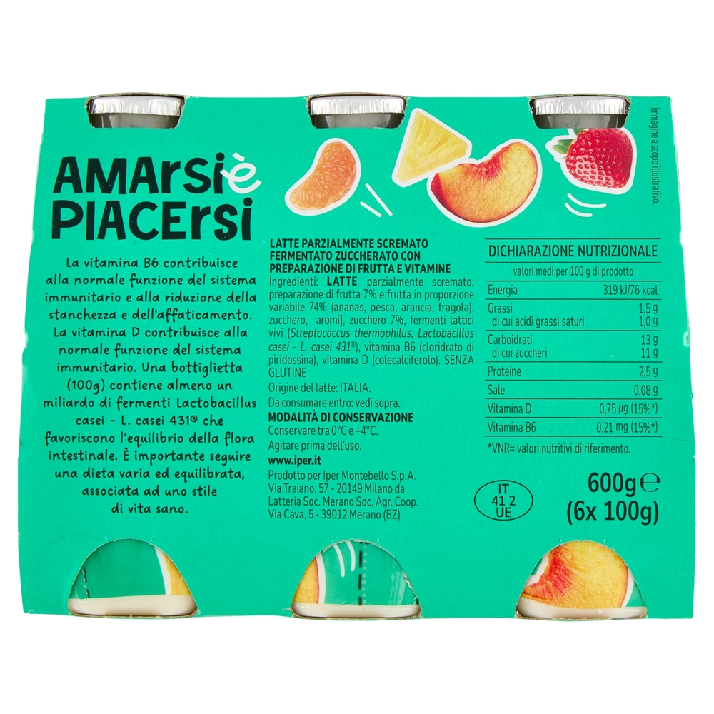 Amarsi è Piacersi Latte Fermentato Multifrutta con Fermento Probiotico 6 x 100 g